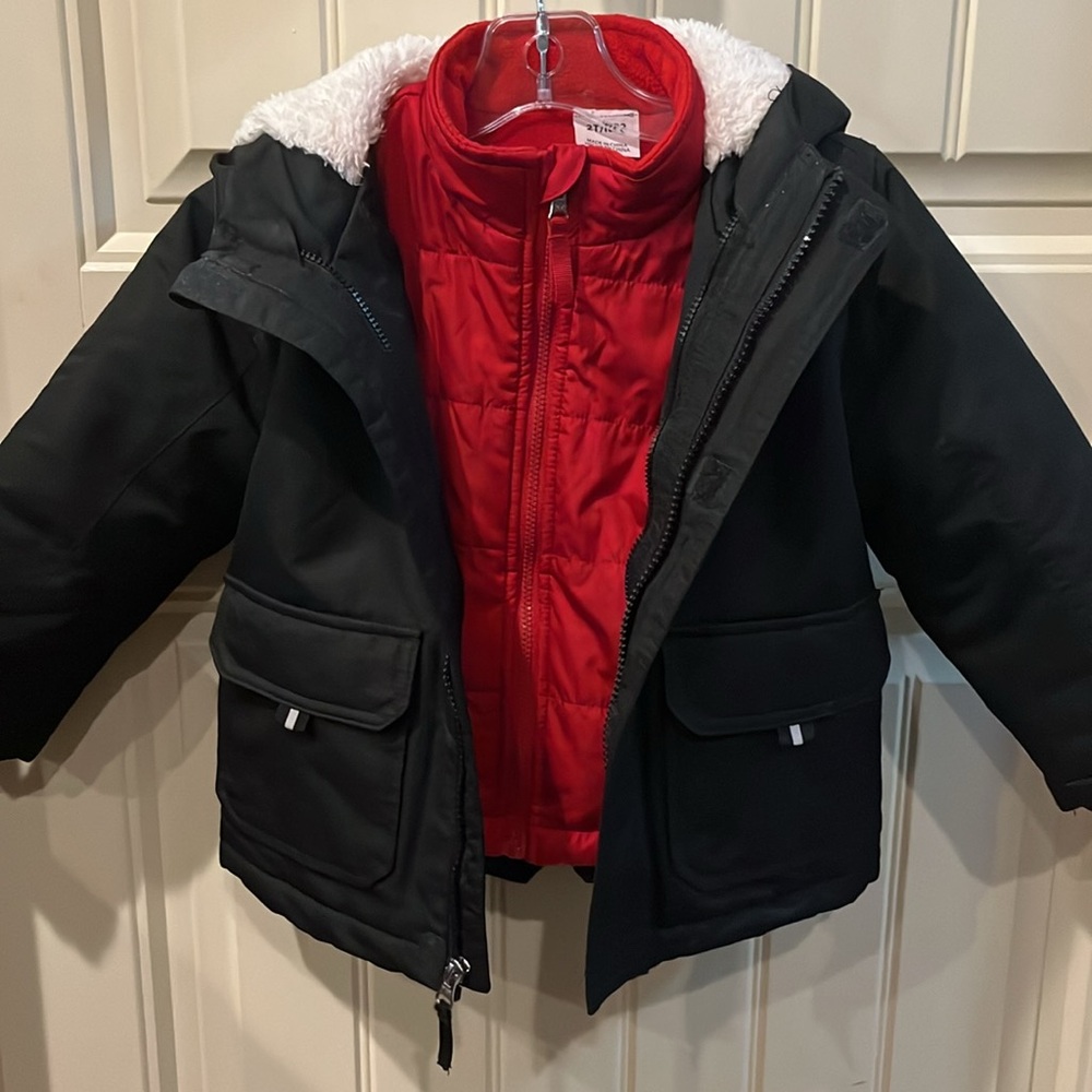 Wonder Nation Kids Two in One Black Hooded Coat with Red Jacket size 2T